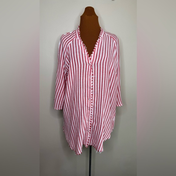 Cato Red and White Striped Button Down Shirt Button Front Size Large - Picture 1 of 10